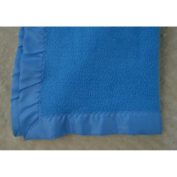 Vintage 100% Acrylic Baby Blanket Nylon Edge Trim Binding Solid Blue Mothproof